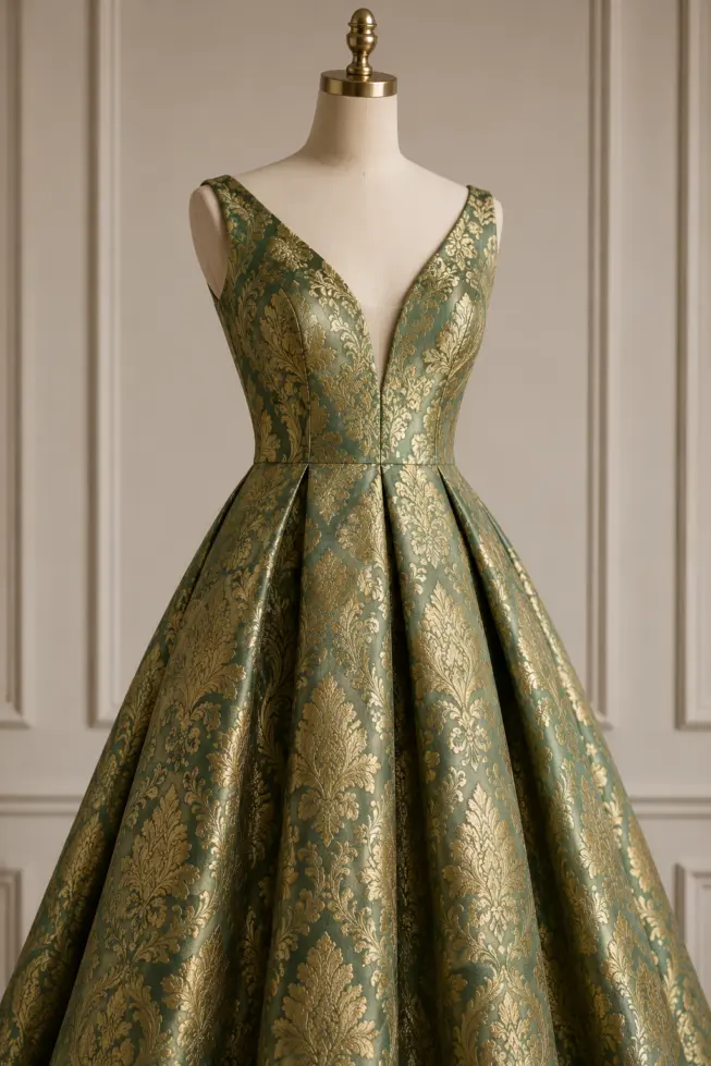 brocado adamascado vestido verde