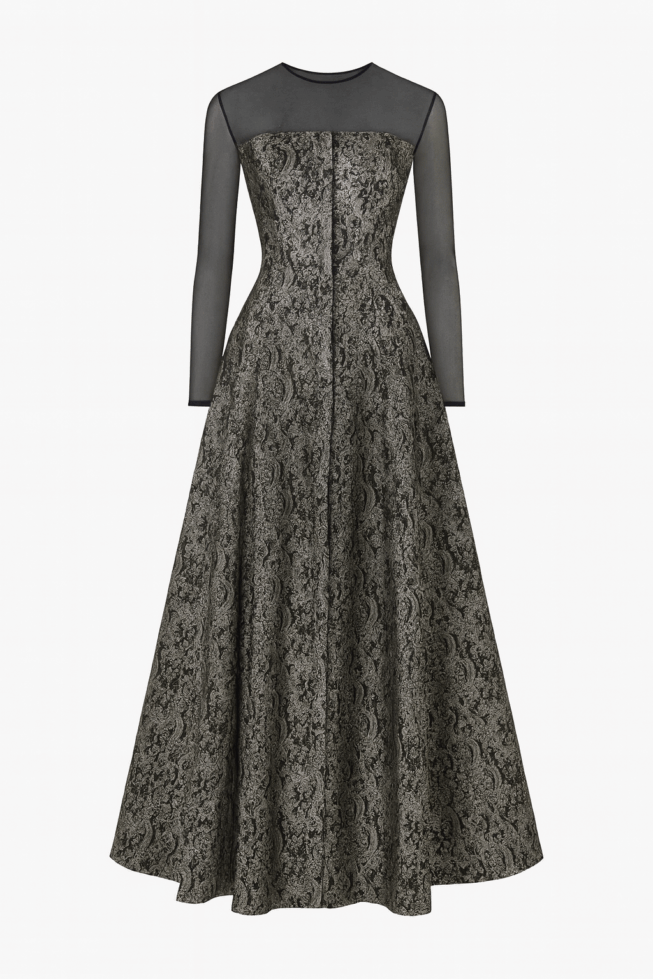 vestido de gala brocado negro